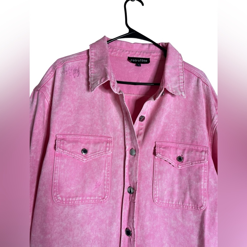 Retrofete Pink Denim Jacket Distressed size L - Picture 5 of 6